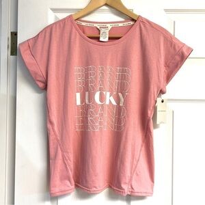 NWT LUCKY BRAND Barbie pink spelled out Boxy T-shirt women’s size S